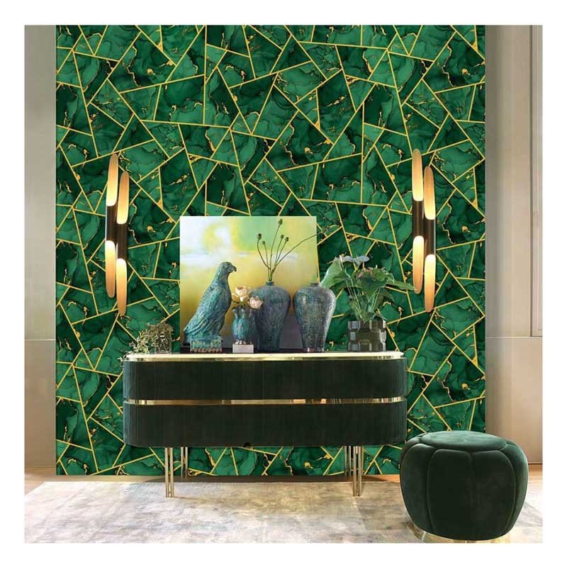 High Quality 3D Linear Illusion Durable PVC Waterproof Wallpaper Transform Living Room Home Modern Green Marble Vinyl Wallpaper