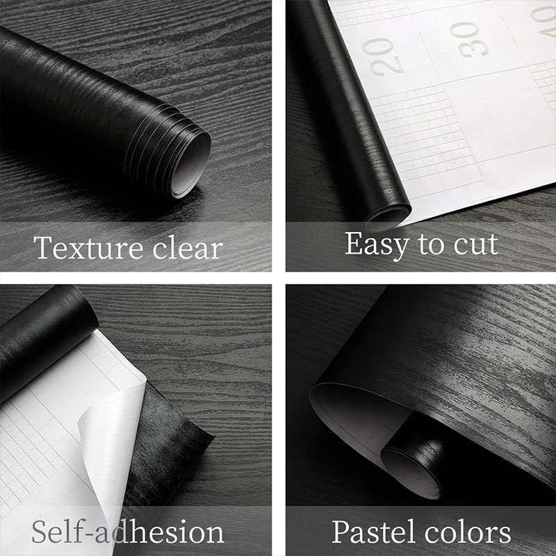 Removable 3d wood Textured contact paper peel and stick waterproof self adhesive black wallpaper roll for kitchen countertop