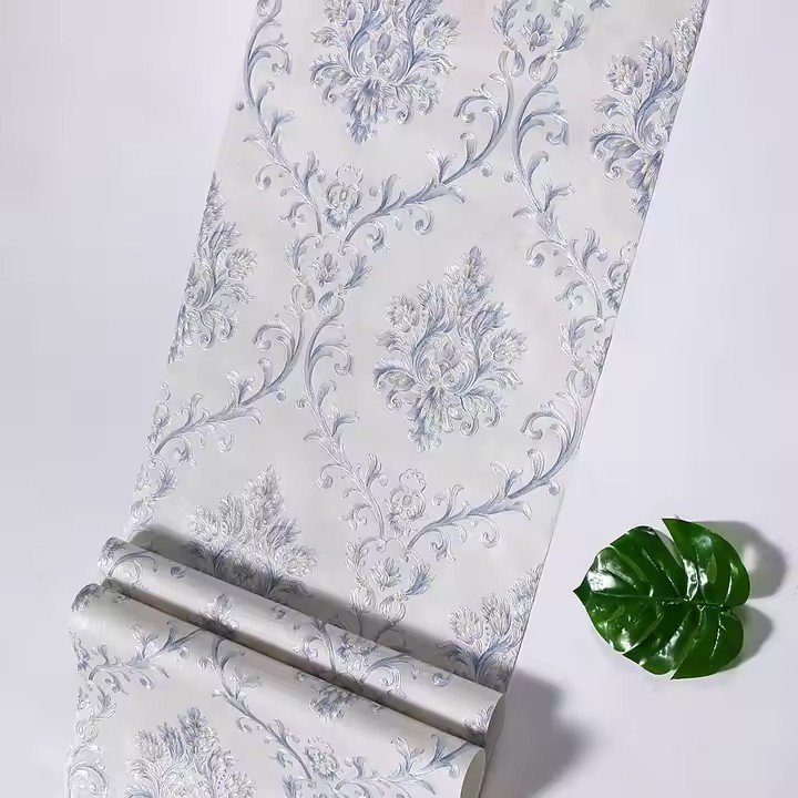Deep Lake Blue 3D European Embossed Wallpaper Bedroom Living Room Hotel Luxury Fashion Damascus Wallpaper