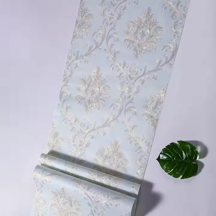 Deep Lake Blue 3D European Embossed Wallpaper Bedroom Living Room Hotel Luxury Fashion Damascus Wallpaper