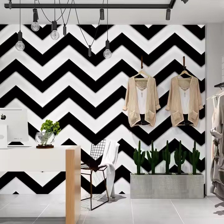 Simple and fashionable 3D geometric curve black and white striped wallpaper living room background wall personalized wallpaper