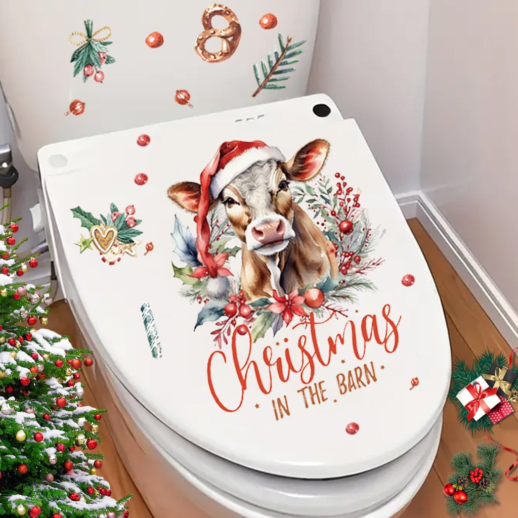 christmas toilet stickers supplies santa claus pvc Self-adhesive peel & stick waterproof bathroom wall stickers sales promotion