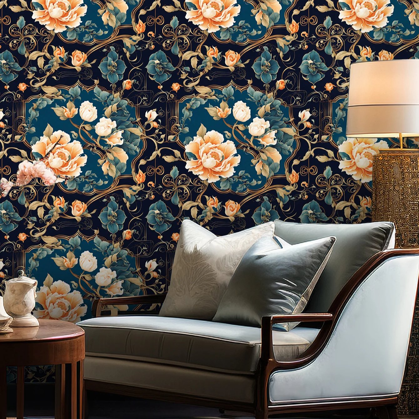 Self adhesive waterproof, anti fouling, retro thick painted floral wallpaper, background decorative wallpaper, home wallpaper