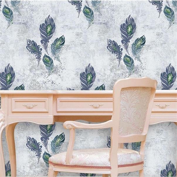 Traditional style feather pattern high quality 3D pvc vinyl wall paper rolls waterproof wall panel