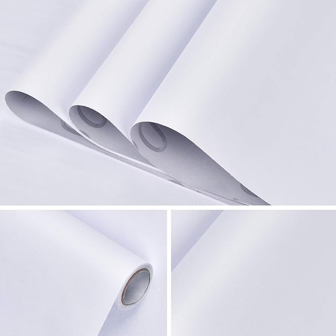 Matte Solid White Wallpaper Stick and Peel Self Adhesive vinyl Wallpaper Removable White Contact Paper for Bedroom Wall Cabinets