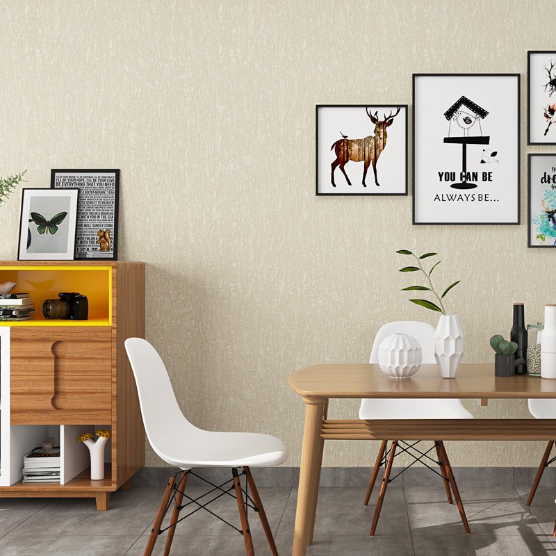 Thickened vertical PVC wallpaper living room bedroom interior decoration wall modern simple 330g light yellow wallpaper