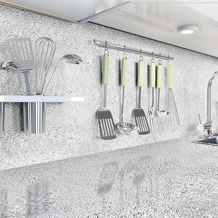 Kitchen Backsplash Wallpaper Stickers Cabinet Sticker Kitchen Self Adhesive Kitchen Aluminum Foil Stickers