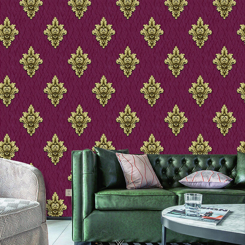 Elegant and gorgeous European classical baroque style deep embossed PVC wallpaper roll