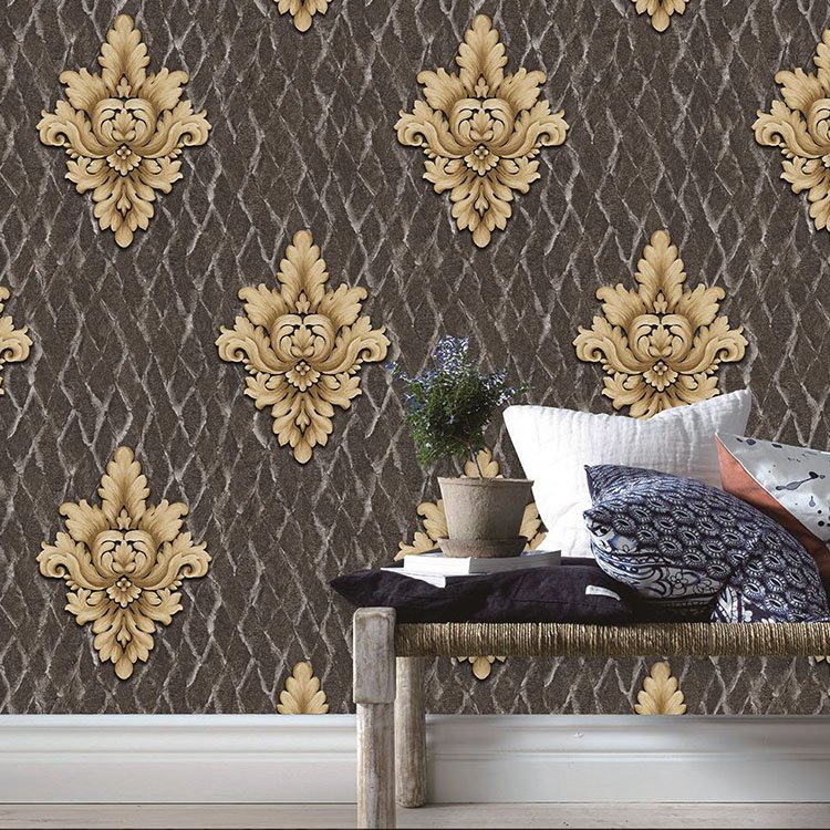 Elegant and gorgeous European classical baroque style deep embossed PVC wallpaper roll