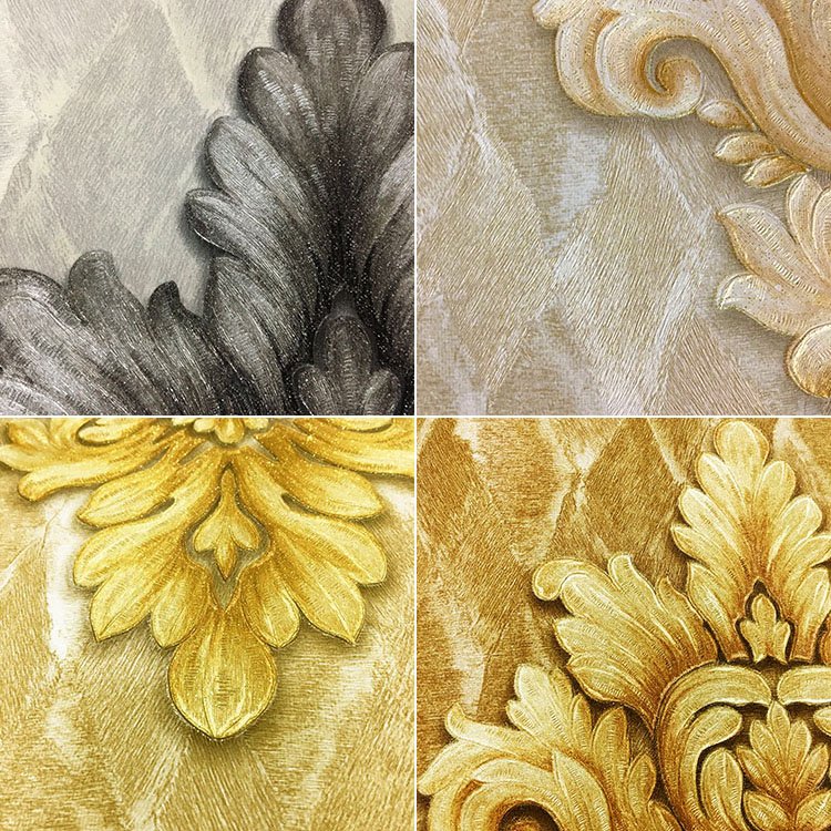 Elegant and gorgeous European classical baroque style deep embossed PVC wallpaper roll
