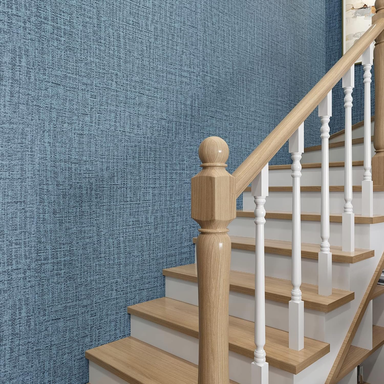 ORON High Quality Blue Linen Texture Interior Decorative Wall Paper pvc Self Adhesive Fabric Wallpaper Rolls For Wall