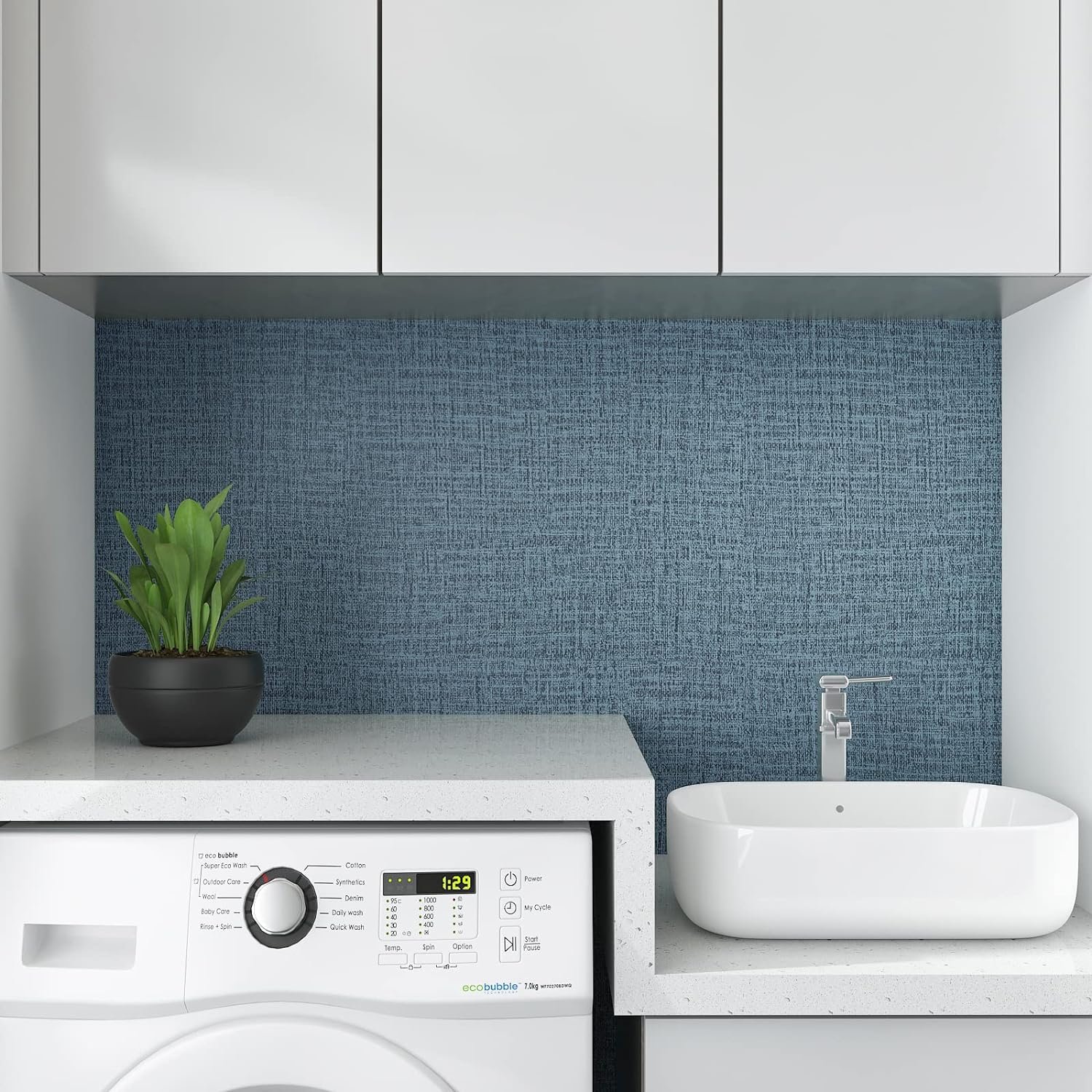 ORON High Quality Blue Linen Texture Interior Decorative Wall Paper pvc Self Adhesive Fabric Wallpaper Rolls For Wall