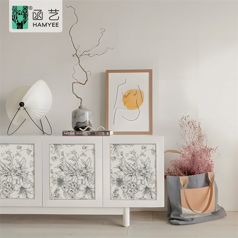 Customized design peel & stick black and white floral wallpaper home decoration