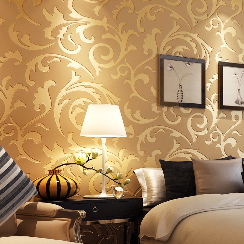 Wedding Decoration Pvc Deep Luxury Mural Damask Floral Embossed 3d Royal Design Style Wallpaper Roll