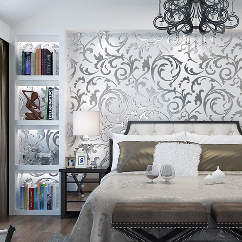 Wedding Decoration Pvc Deep Luxury Mural Damask Floral Embossed 3d Royal Design Style Wallpaper Roll