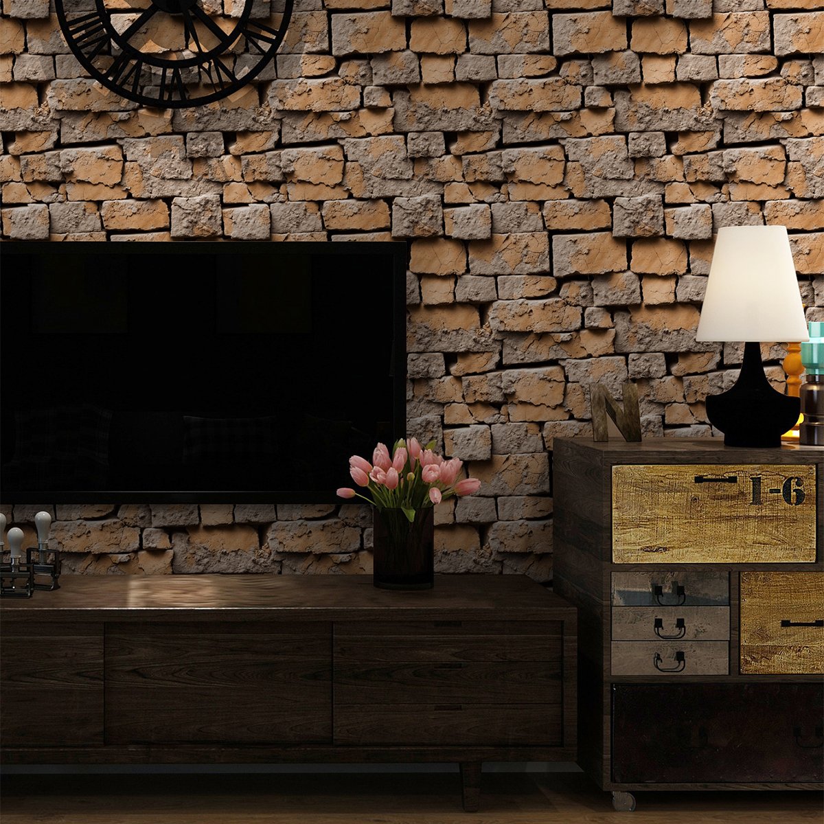 Retro and nostalgic im-itation brick pattern brick brick wallpaper, coffee shop bar restaurant cultural wallpaper