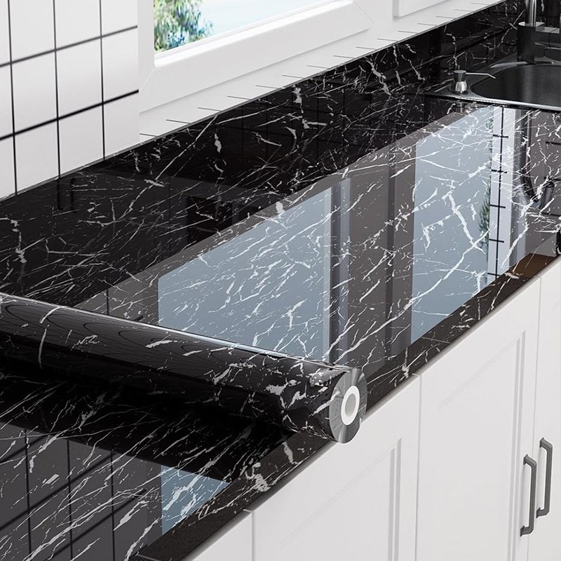 Removable Black morden design Waterproof Pvc Self Adhesive Marble Decorative Wallpaper Granite Vinyl Film Roll for bathroom