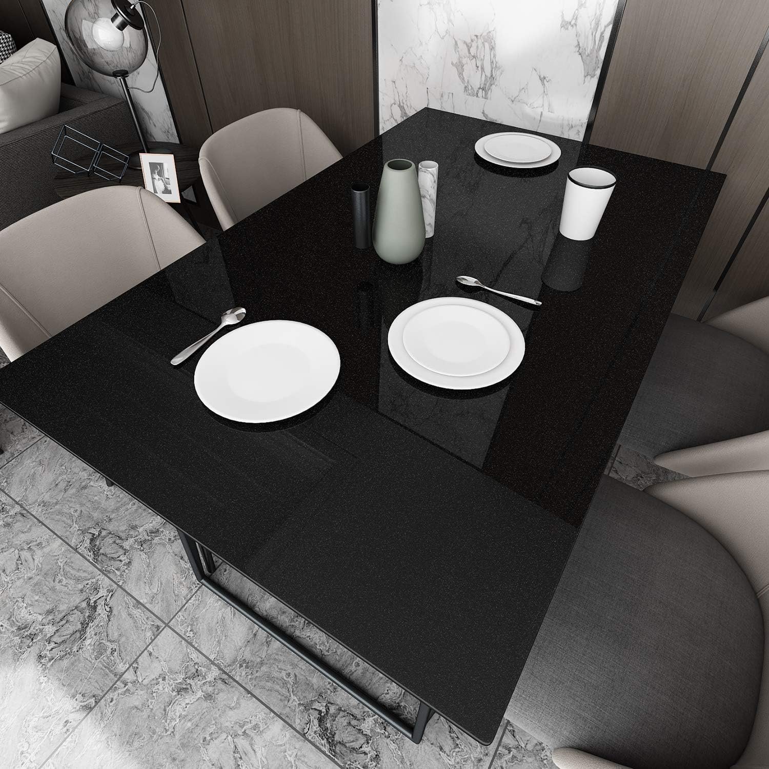 ORON DECO Black Contact Paper Decorative Glossy Glitter Self Adhesive Film Peel and Stick Waterproof Wallpaper For Kitchen