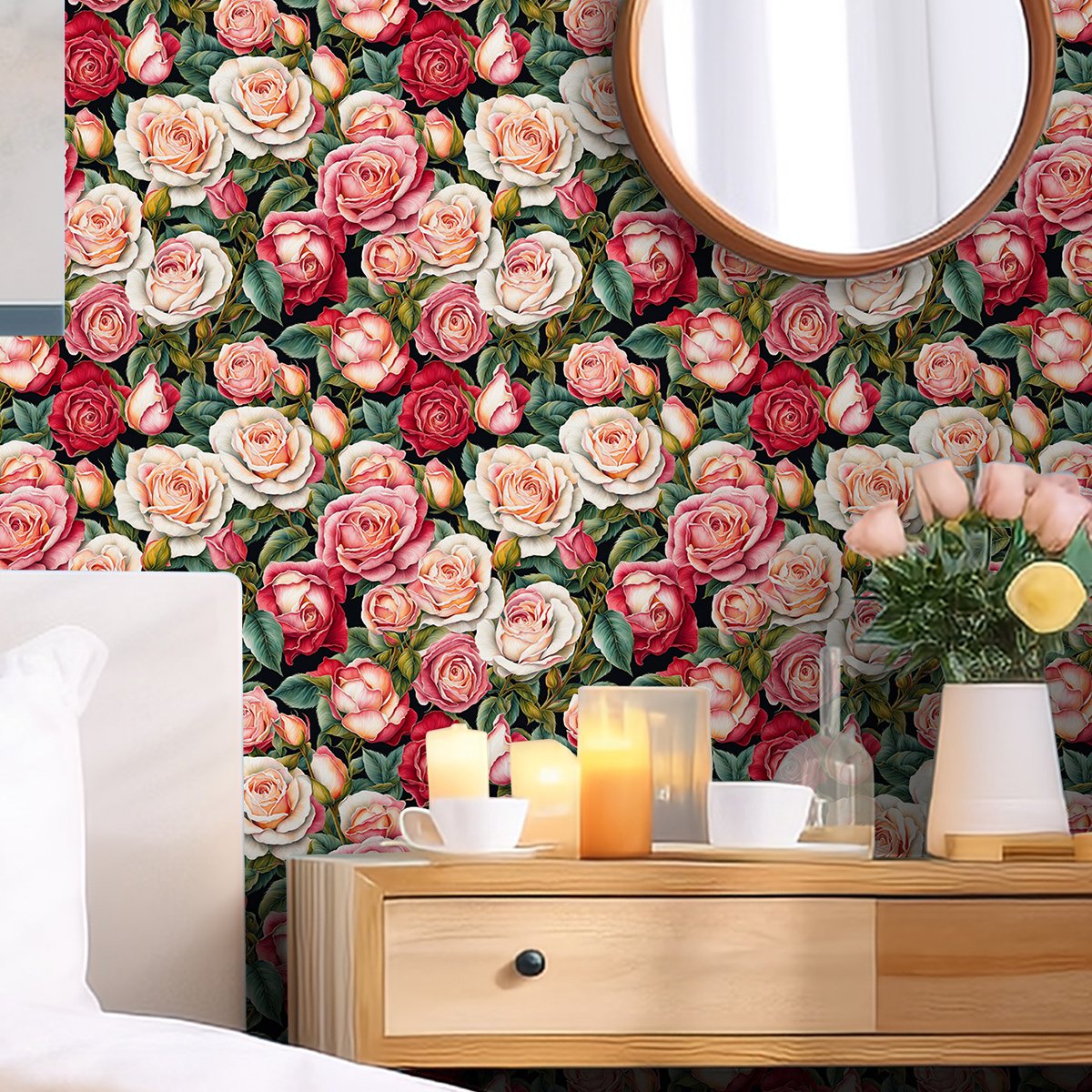 Self adhesive waterproof colorful flower painted green plant flower series background decorative wallpaper, home wallpaper