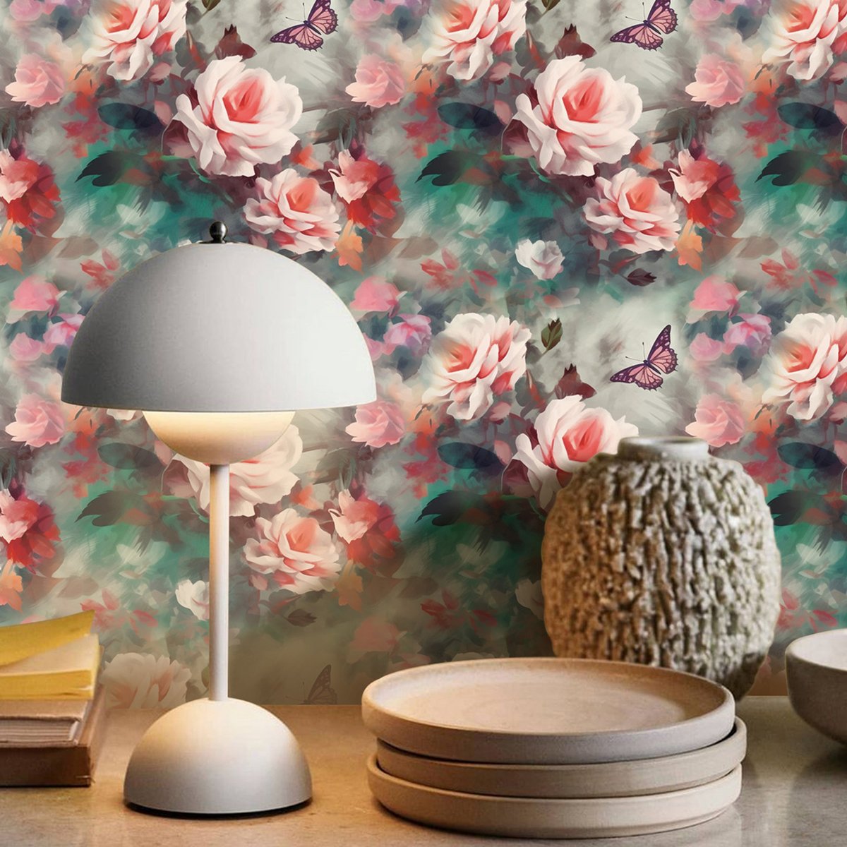 Self adhesive waterproof colorful flower painted green plant flower series background decorative wallpaper, home wallpaper
