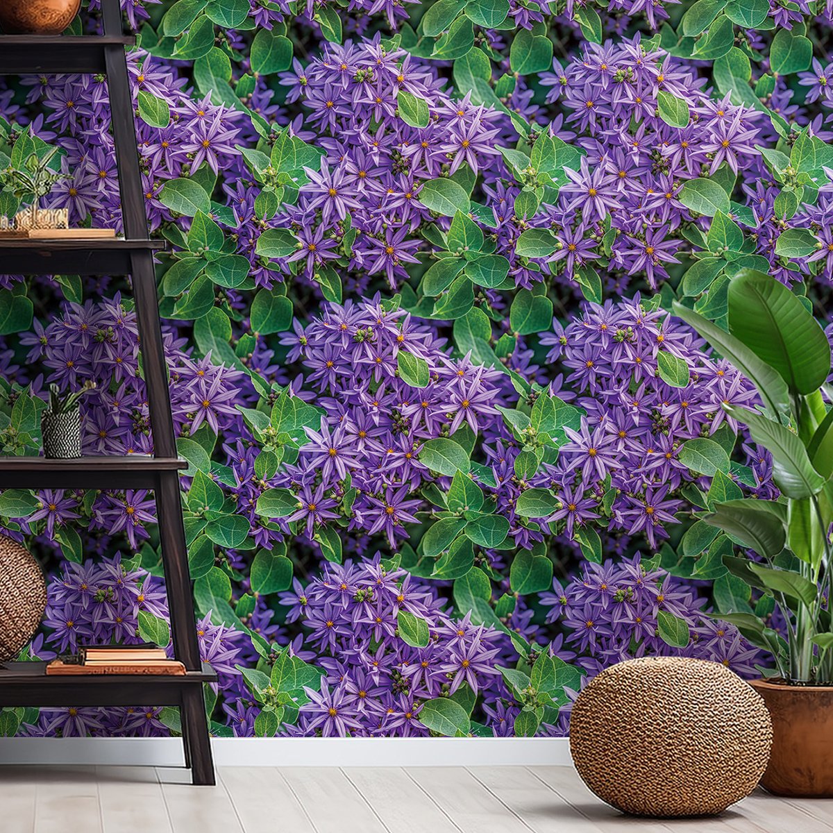 Self adhesive waterproof colorful flower painted green plant flower series background decorative wallpaper, home wallpaper