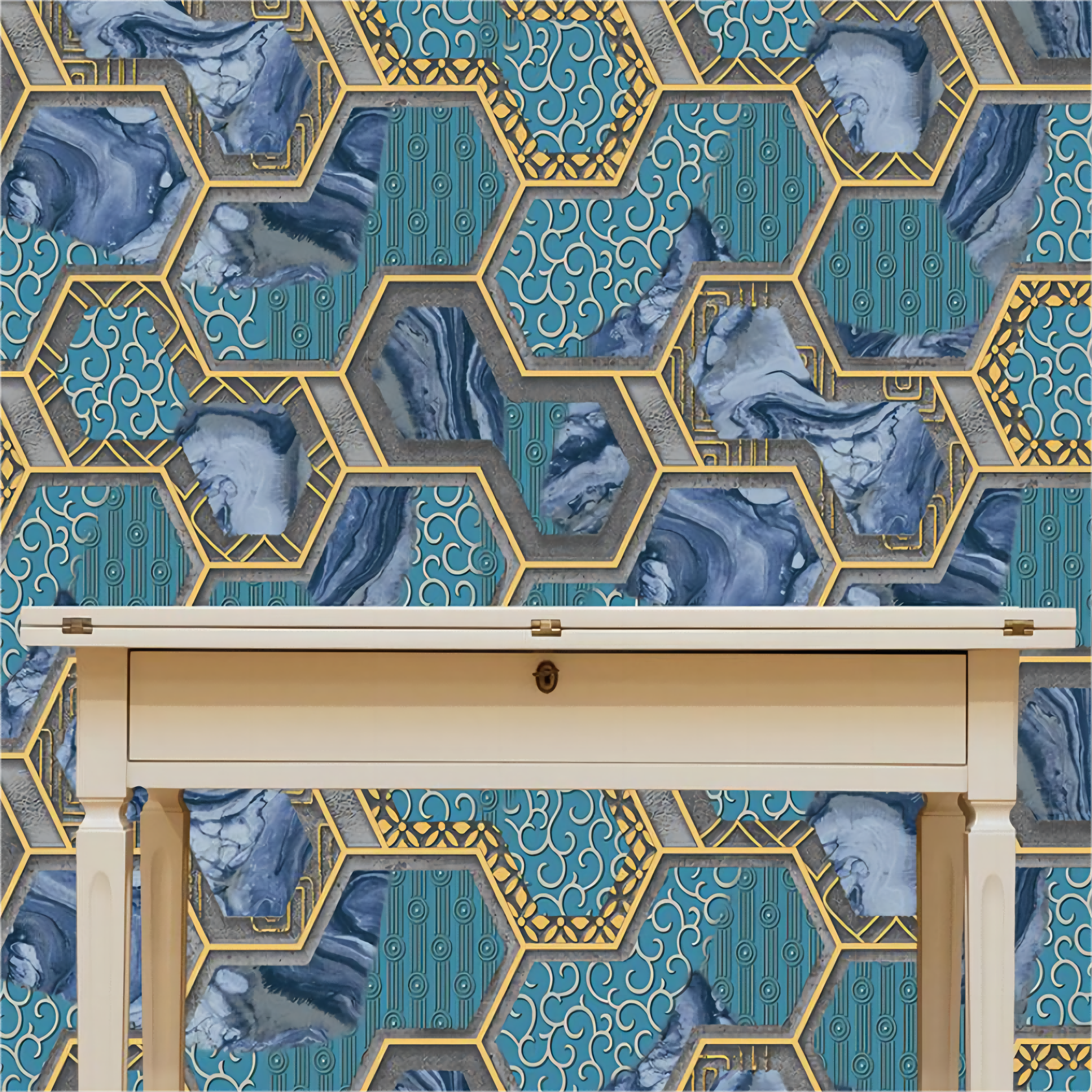 Traditional style geometric pattern high quality 3D mural pvc vinyl wallpaper rolls waterproof wall panel