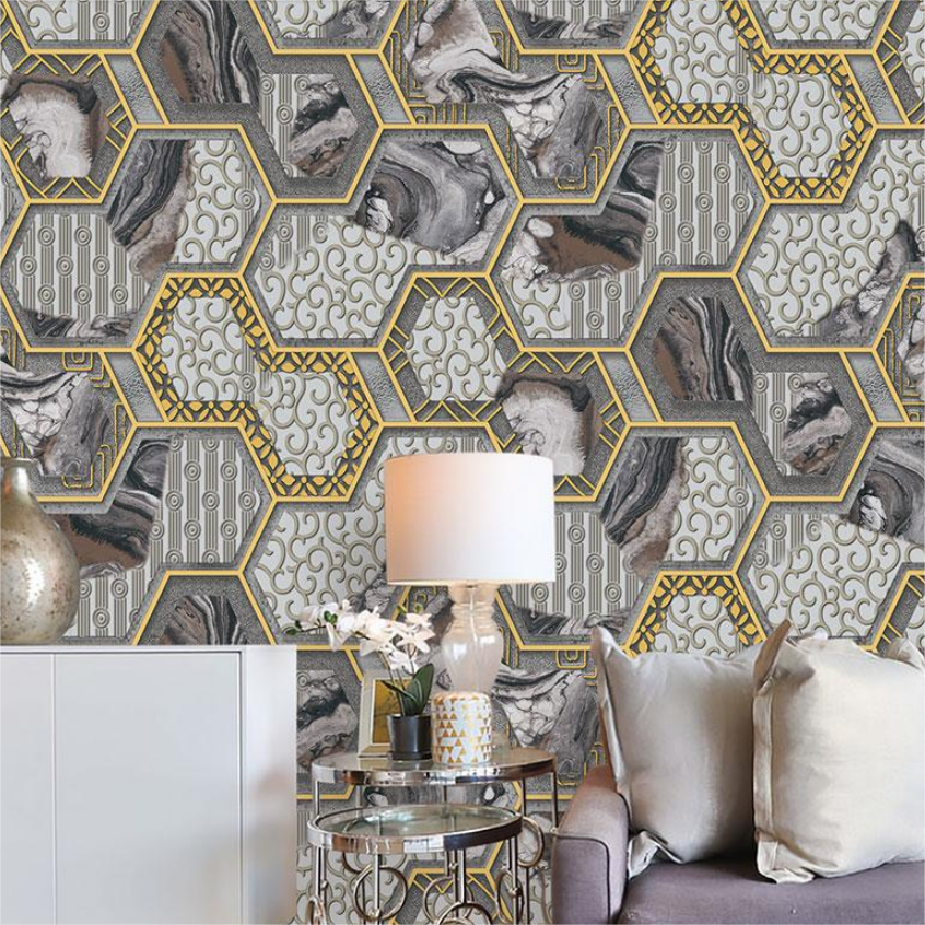 Traditional style geometric pattern high quality 3D mural pvc vinyl wallpaper rolls waterproof wall panel