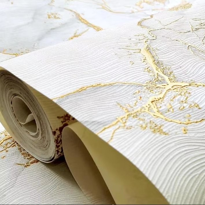 MyWow High Quality Eco-friendly Luxury Golden Marble Design Wallcoating 3D PVC Metallic Ready Stock High Textured Wallpaper