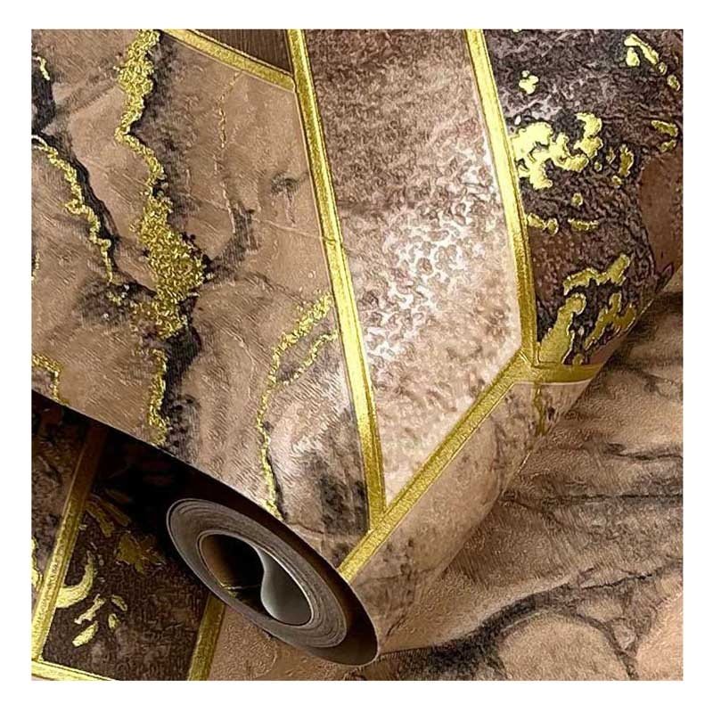 Wholesale Ready Stock Cheap PVC Wallpaper 3D Brown and Gold Marble 3D Wall Paper Living Room House Home Vinyl Coated Wallpaper
