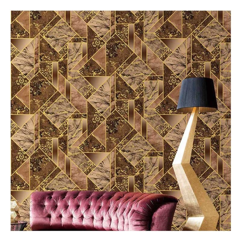 Wholesale Ready Stock Cheap PVC Wallpaper 3D Brown and Gold Marble 3D Wall Paper Living Room House Home Vinyl Coated Wallpaper