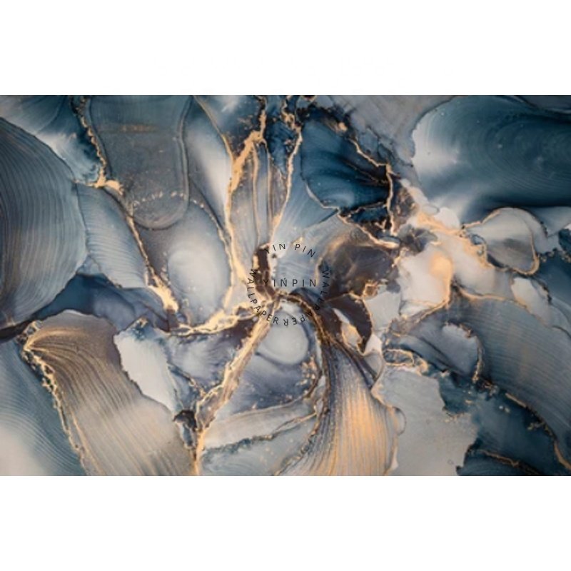 Customized self-adhesive gold abstract mural with gray green marble wallpaper
