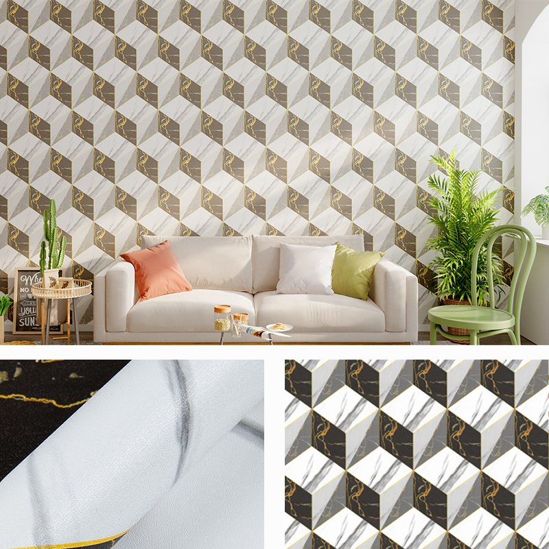 peel stick wallpaper For Home Decor Geometric water proof wall paper decorative pvc 3d gold geometric wallpaper