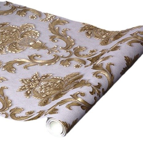 European carved embossed wallpaper golden Damascus vertical bar wallpaper