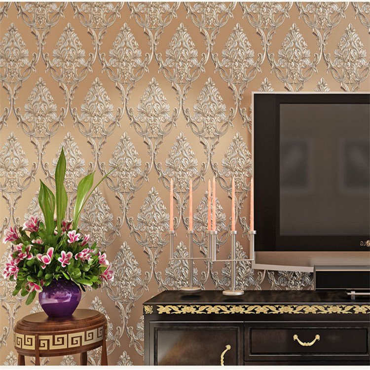 3D embossing wallpaper home decoration hotel Luxury damascus wall paper roll size 3d Damascus wallpaper