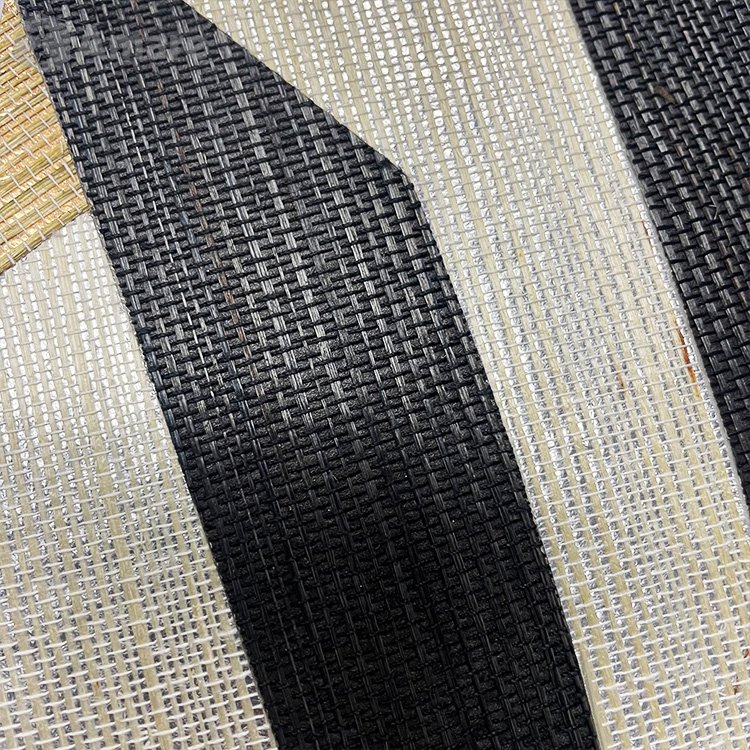 Handcraft Black And White Pattern Interior Wallcoating Natural Materials Grass Fiber Sisal Collage Wallpaper Roll