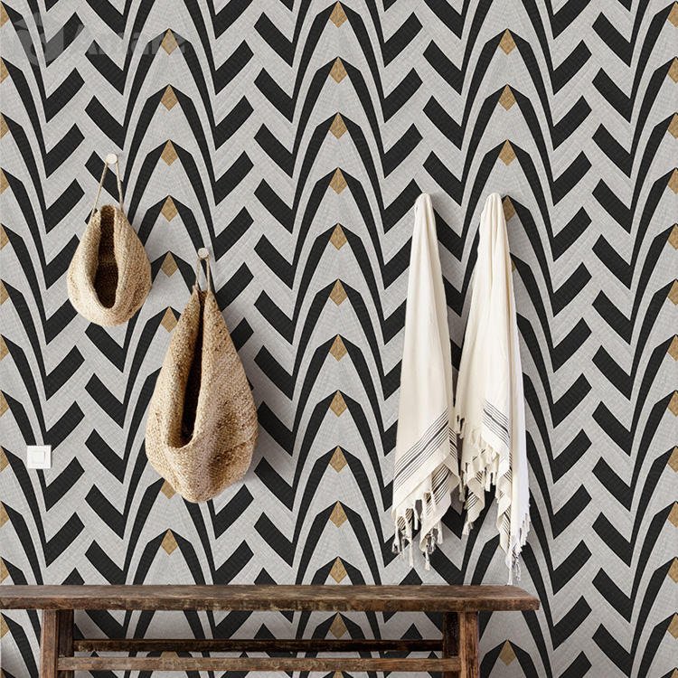 Handcraft Black And White Pattern Interior Wallcoating Natural Materials Grass Fiber Sisal Collage Wallpaper Roll