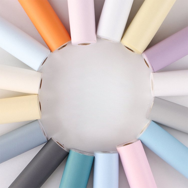 Pvc Self Adhesive Plain Color No Embossed Surface Wallpaper Vinyl Film For Wall Home Decoration Renovation