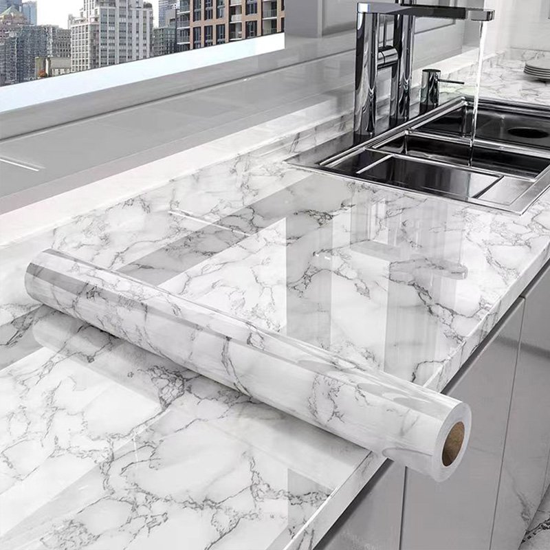 Removable 3D marble sticker self adhesive wall contact paper waterproof peel and stick countertop wallpaper roll for kitchen