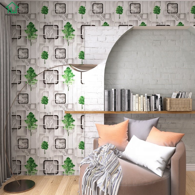 Newly top rated green tree self adhesive wall paper textured 3d square wallpaper roll designs