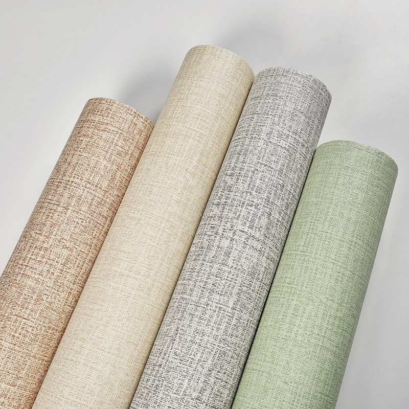 Bedroom Linen Wall Paper Embossed Print Self Adhesive Linen Textured Paper Roll