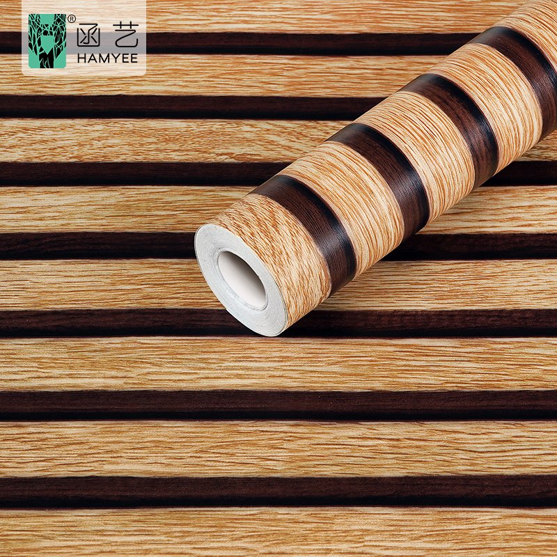 2024 3d effect wood stripe vinyl wallpaper back with glue adhesif papier peint 3d home decoration
