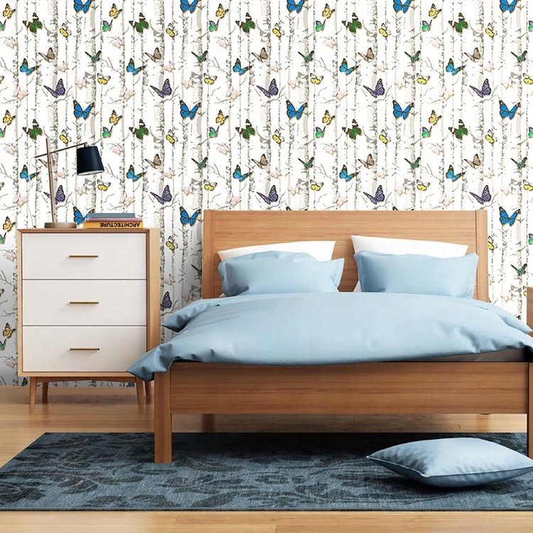 Chinese wallpaper mural embossed adhesive paper waterproof floral blue wallpaper rolls for home bedroom decoration