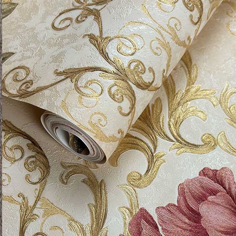 European Style Floral Waterproof Removable Living Room Home Bedroom Dormitory Wallpaper Vinyl Coated PVC Wallcovering