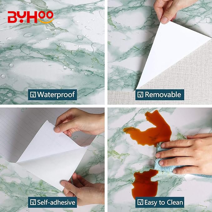 Factory Sale Waterproof PVC Green Marble Decorative Oil-proof Wallpapers for Kitchen Green Stone Stickers Wallpapers