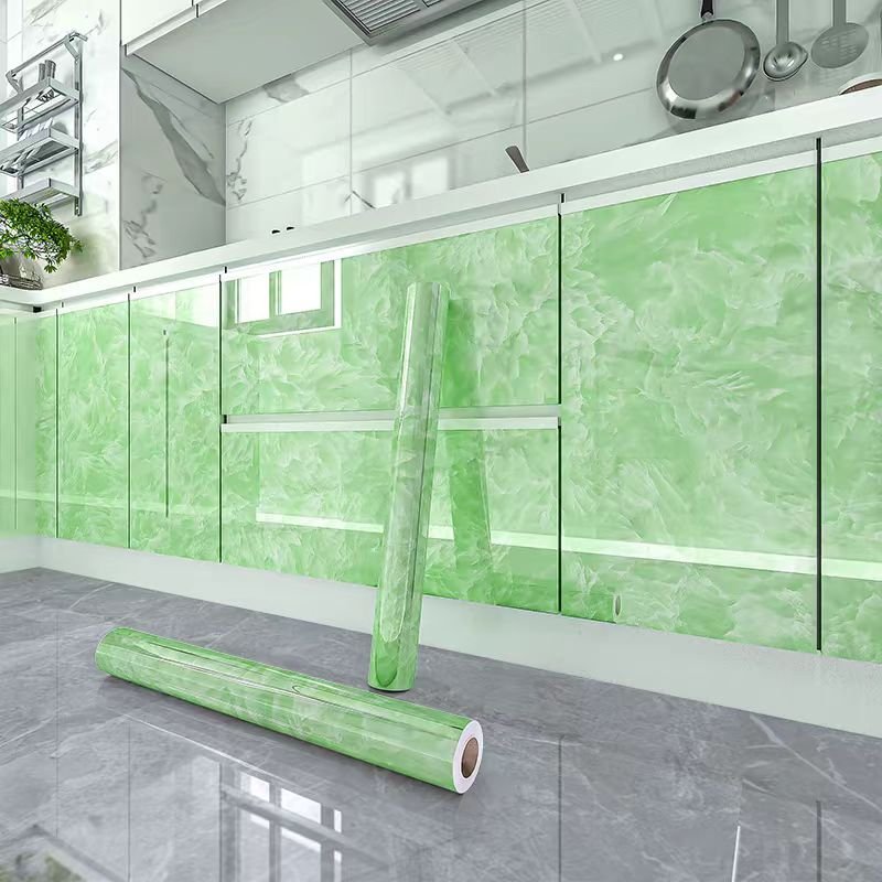 Green Glossy Waterproof Marble Sticker Wallpaper peel and stick Self Adhesive 3D Wallpaper Roll For Kitchen decor