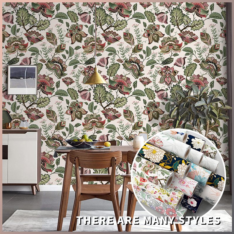 Luxury Vinyl Floral Large Roll Wallpaper Waterproof Floral Wall Paper Sticker Self-Adhesive Wallpaper Roll for Home Decorative