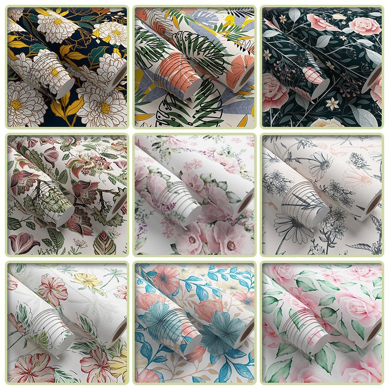 Luxury Vinyl Floral Large Roll Wallpaper Waterproof Floral Wall Paper Sticker Self-Adhesive Wallpaper Roll for Home Decorative