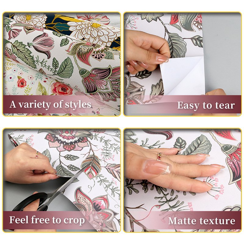 Luxury Vinyl Floral Large Roll Wallpaper Waterproof Floral Wall Paper Sticker Self-Adhesive Wallpaper Roll for Home Decorative