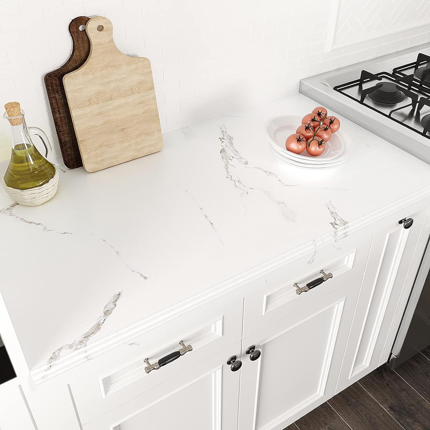 ORON Matte White Marble Contact Paper for Countertops Waterproof Wallpaper Roll Adhesive Marble Stickers for Kitchen