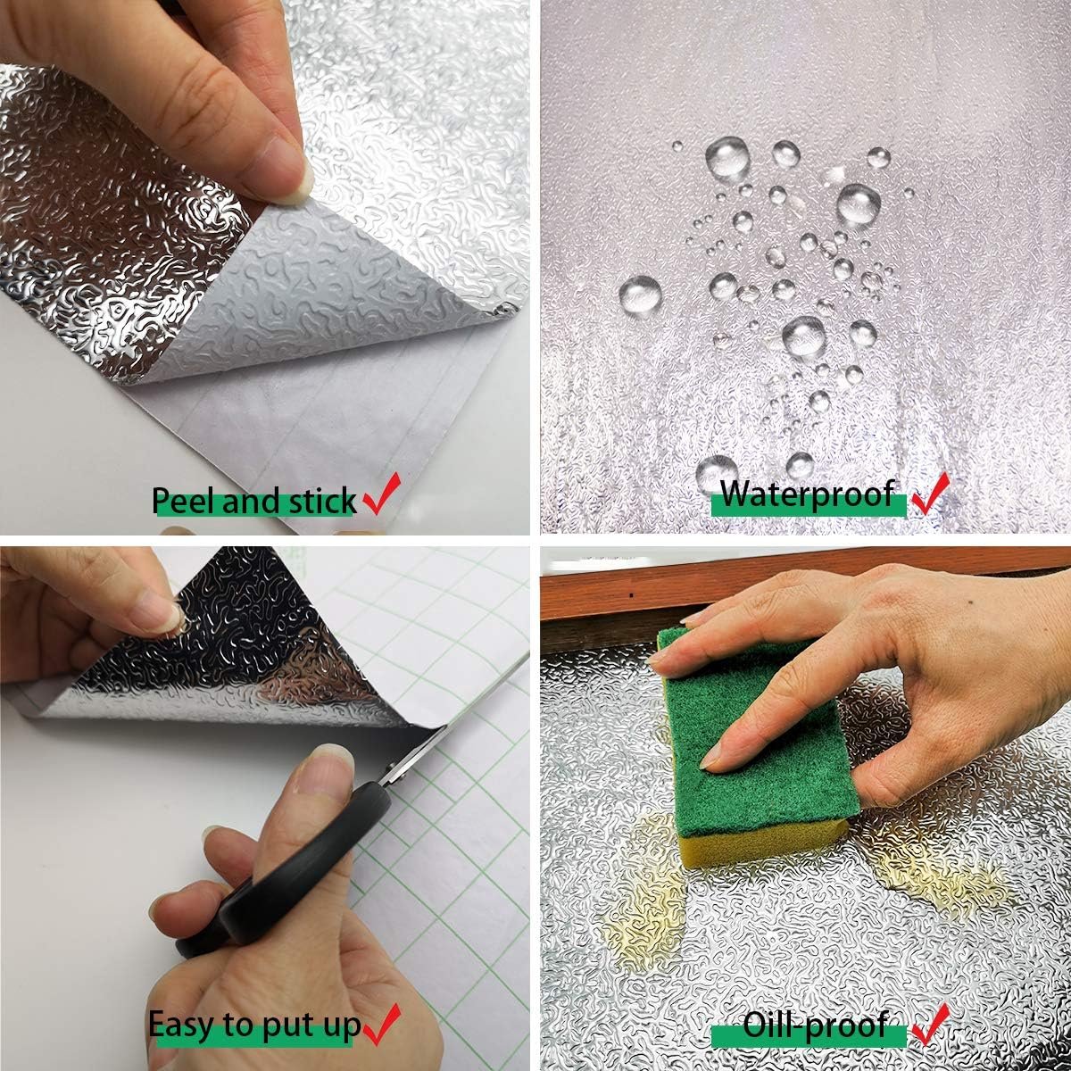 ORON Silver Kitchen Backsplash Wallpaper Stickers Peel and Stick Aluminum Foil Contact Paper Adhesive Oil-Proof Wall Sticker